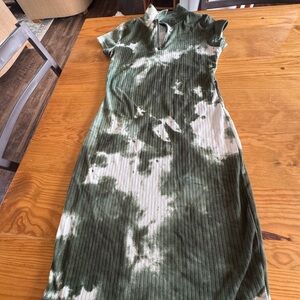Green and White Tie-Dye Dress